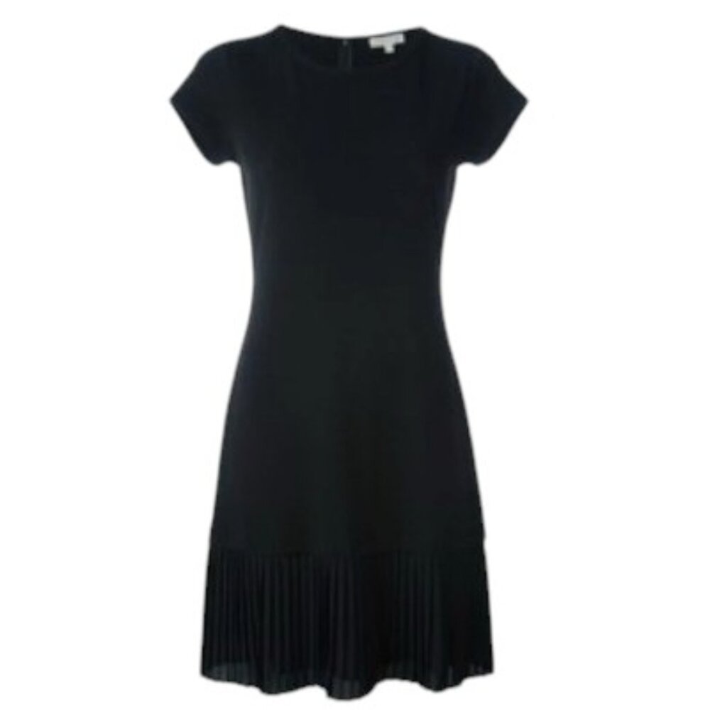 Michael Kors Women's Black Flowing Crew-Neck Short-Sleeve Pleated Hem Dress Sz M